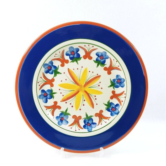Giftcraft Mexican Sunrise Platter 11 1/2" Blue Band Flowers 2003 - Picture 1 of 6